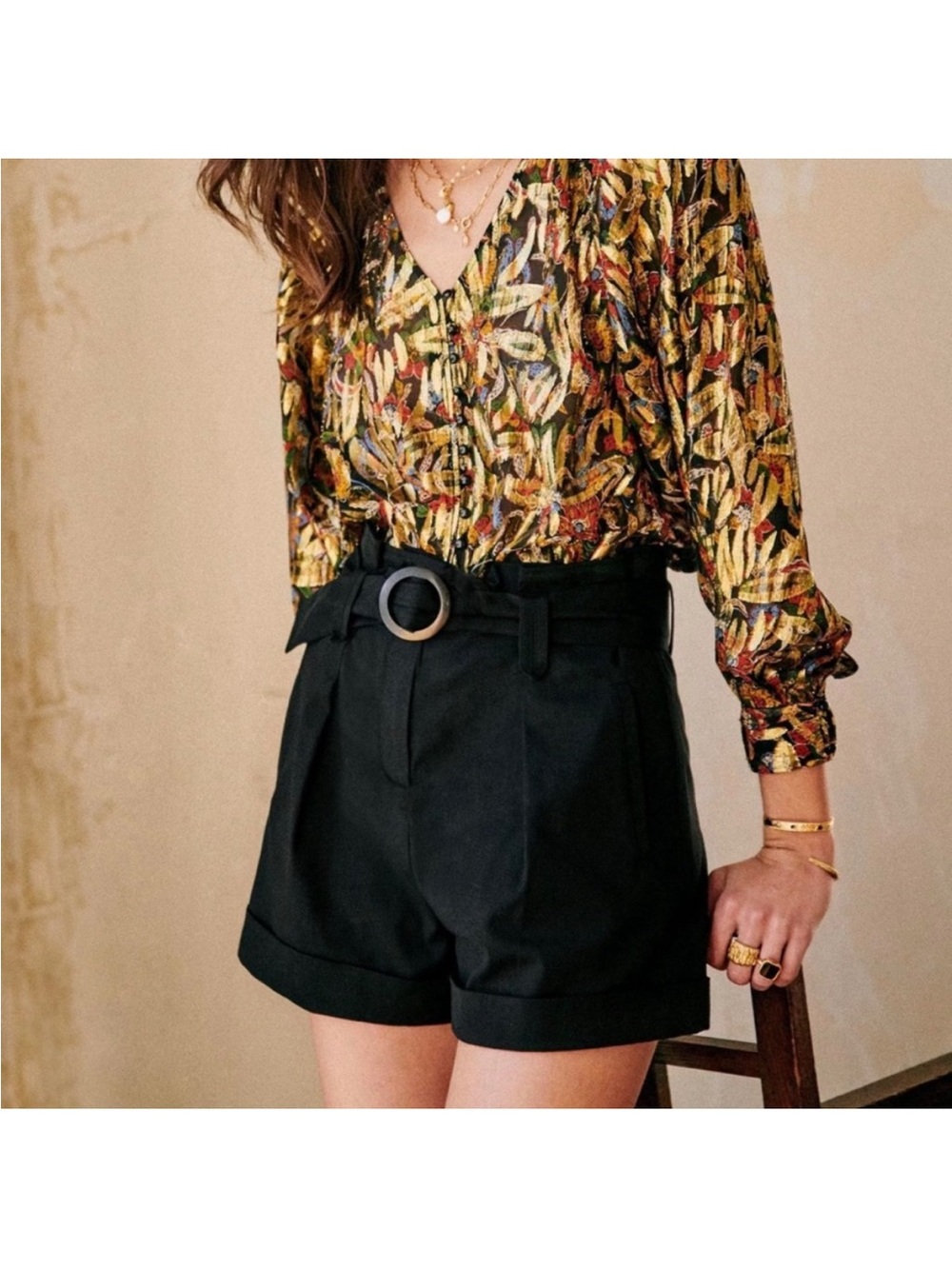 Sézane Rome High-Waist Belted Shorts